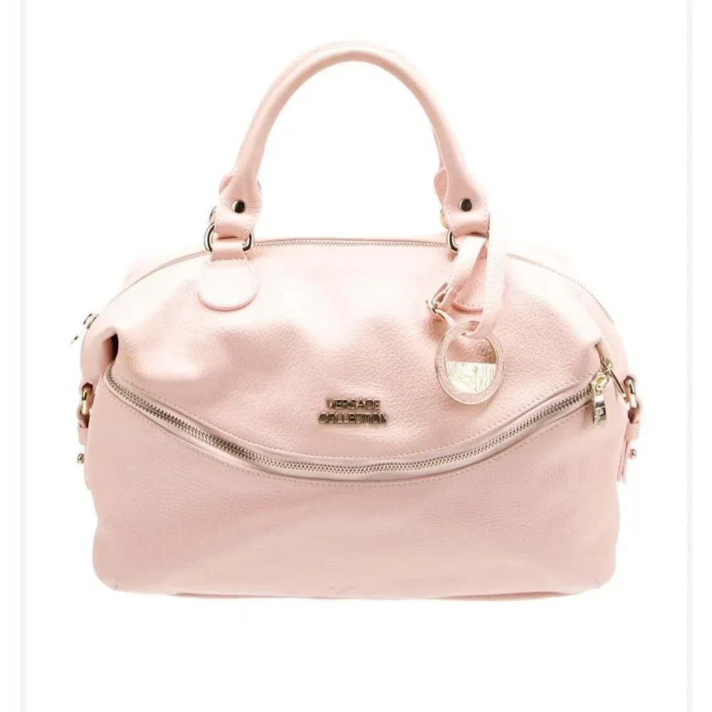 VERSACE COLLECTION Pebbled Leather Pink Handle Bag